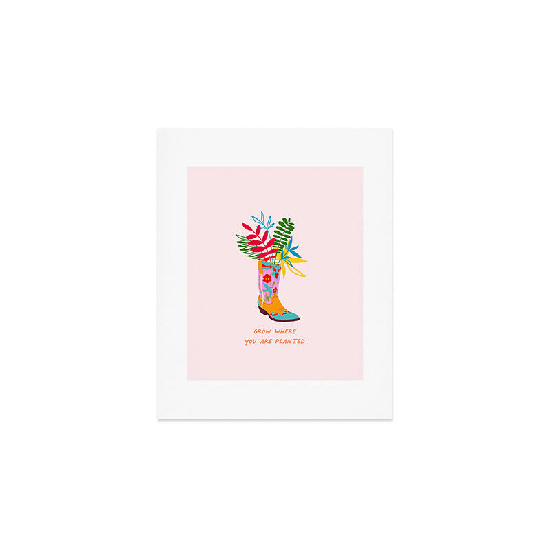 Grow where you are planted - Cowboy boot with Foliage Art Print Gallery Image 1