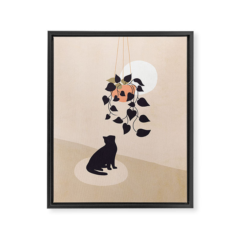 Hanging out with you forever - Cat, Plant and Moon Framed Canvas Print Gallery Image 6