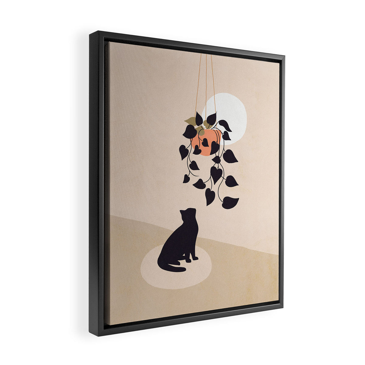 Hanging out with you forever - Cat, Plant and Moon Framed Canvas Print Gallery Image 2