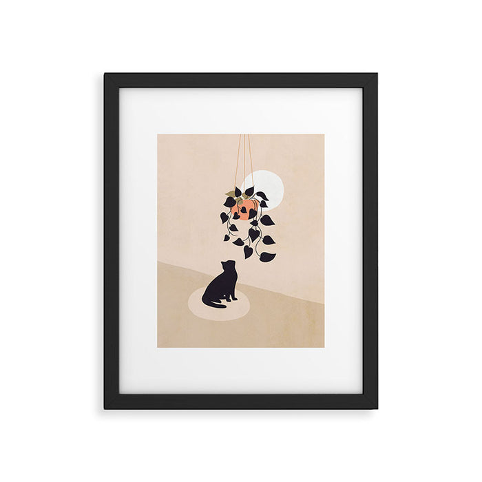 Hanging out with you forever - Cat, Plant and Moon Framed Art Print Gallery Image 1