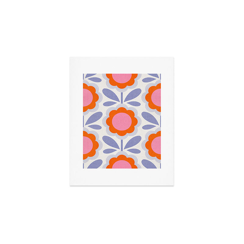 HELLO BOLD RETRO DAISY FLOWERS PATTERN IN BLOOM 1. BLUE Art Print Gallery Image 1