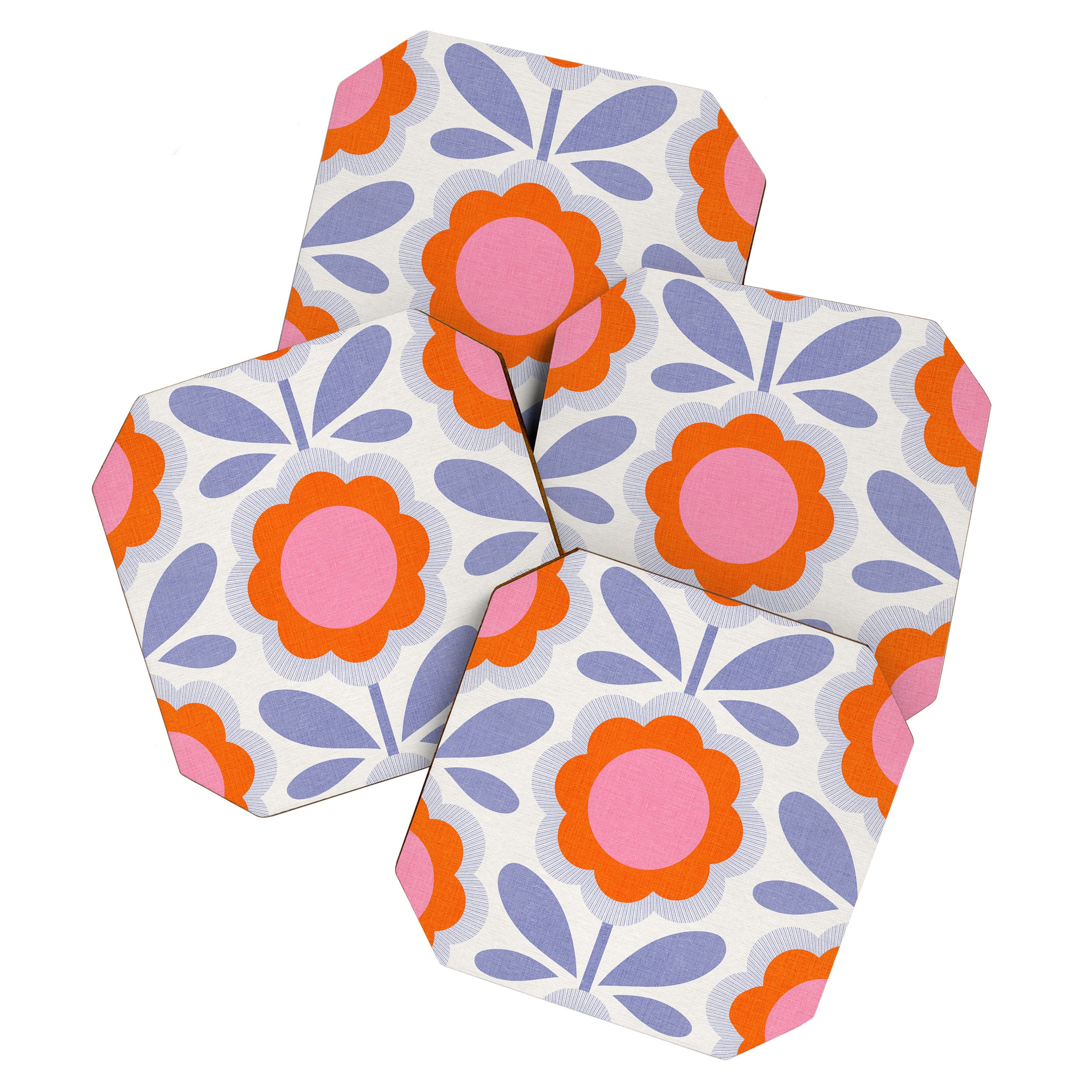 HELLO BOLD RETRO DAISY FLOWERS PATTERN IN BLOOM 1. BLUE Coaster Gallery Image 1