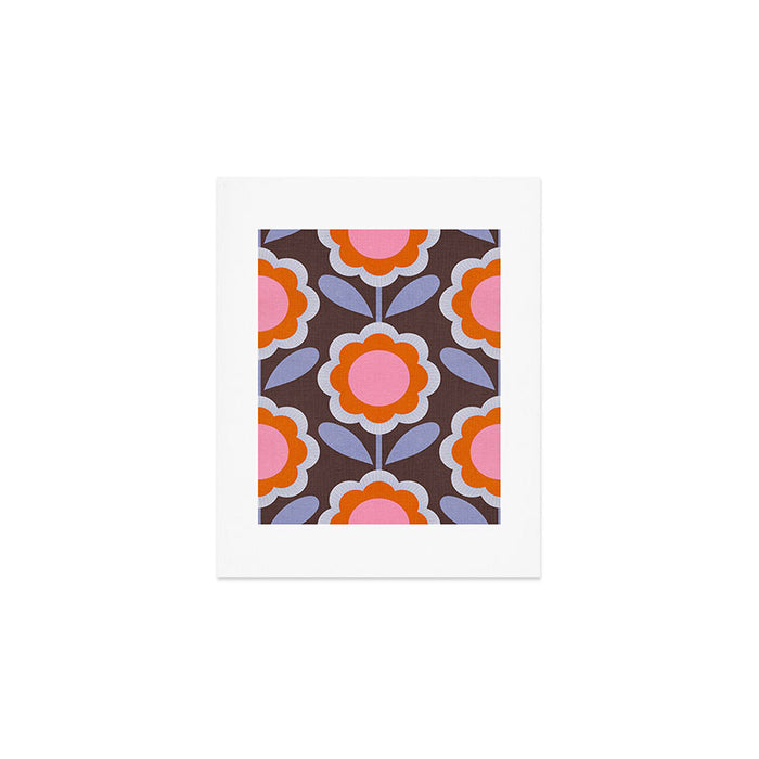 HELLO BOLD RETRO DAISY FLOWERS PATTERN IN BLOOM 3. BROWN Art Print Gallery Image 1