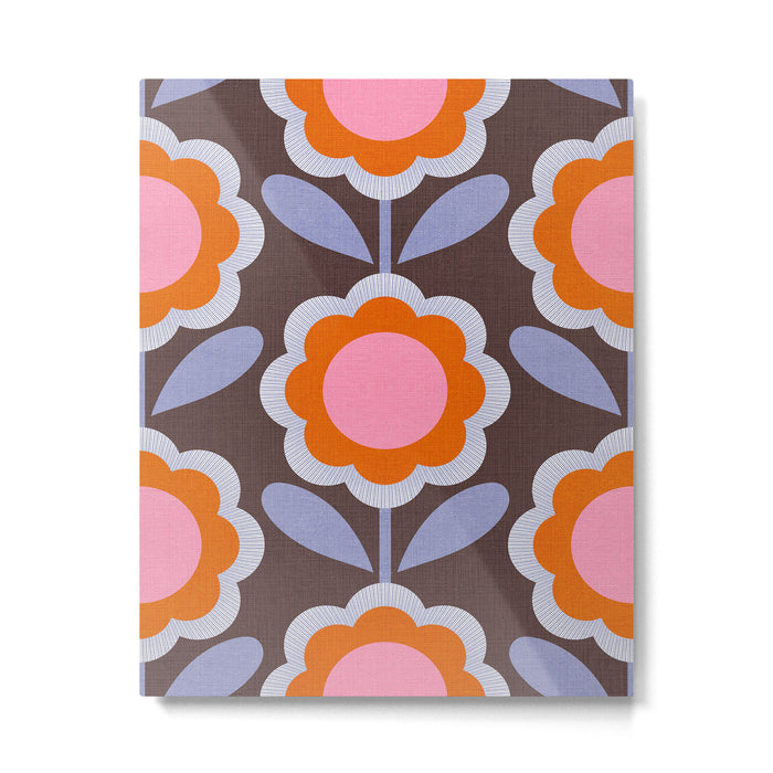 HELLO BOLD RETRO DAISY FLOWERS PATTERN IN BLOOM 3. BROWN Metal Print Gallery Image 1
