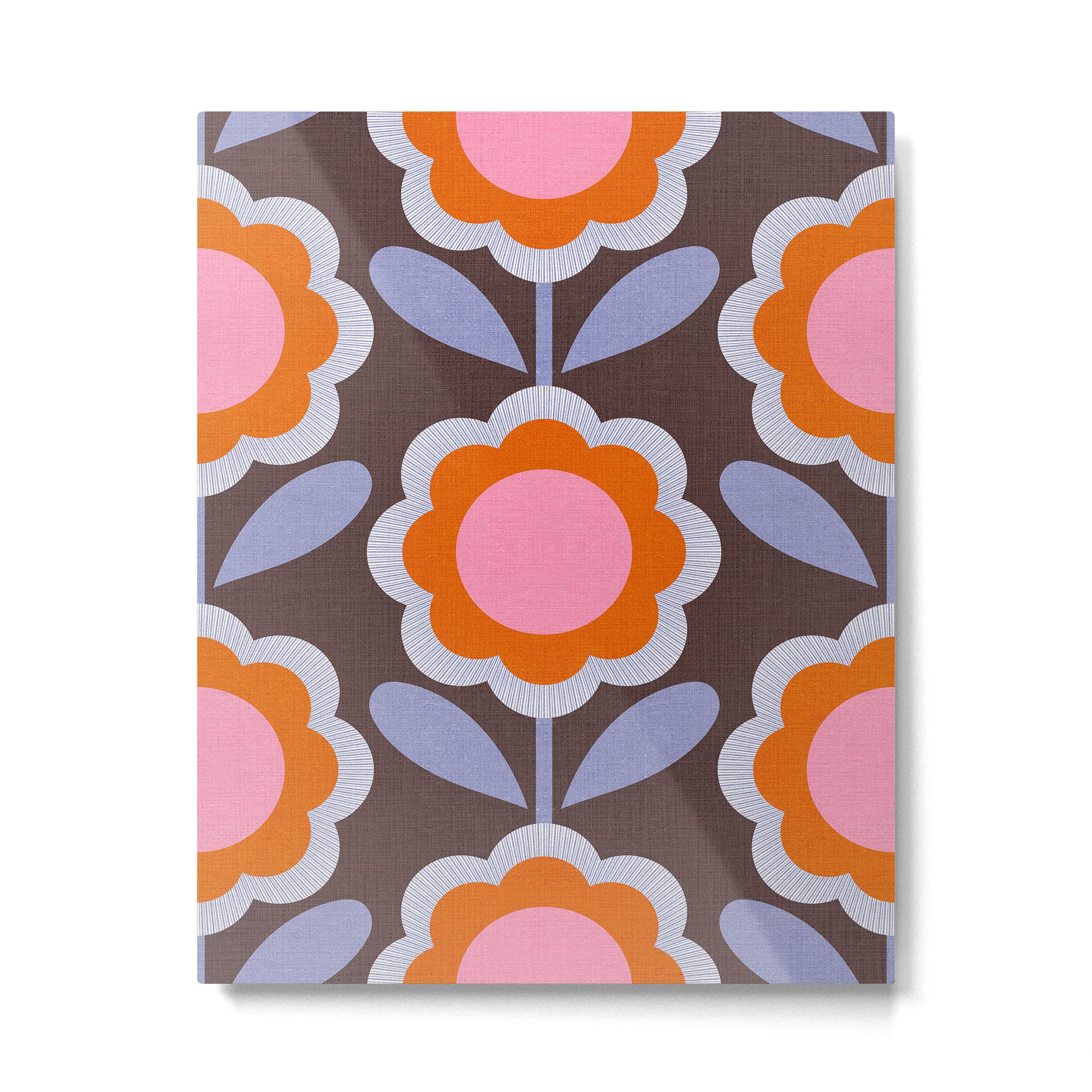 HELLO BOLD RETRO DAISY FLOWERS PATTERN IN BLOOM 3. BROWN Metal Print Gallery Image 4