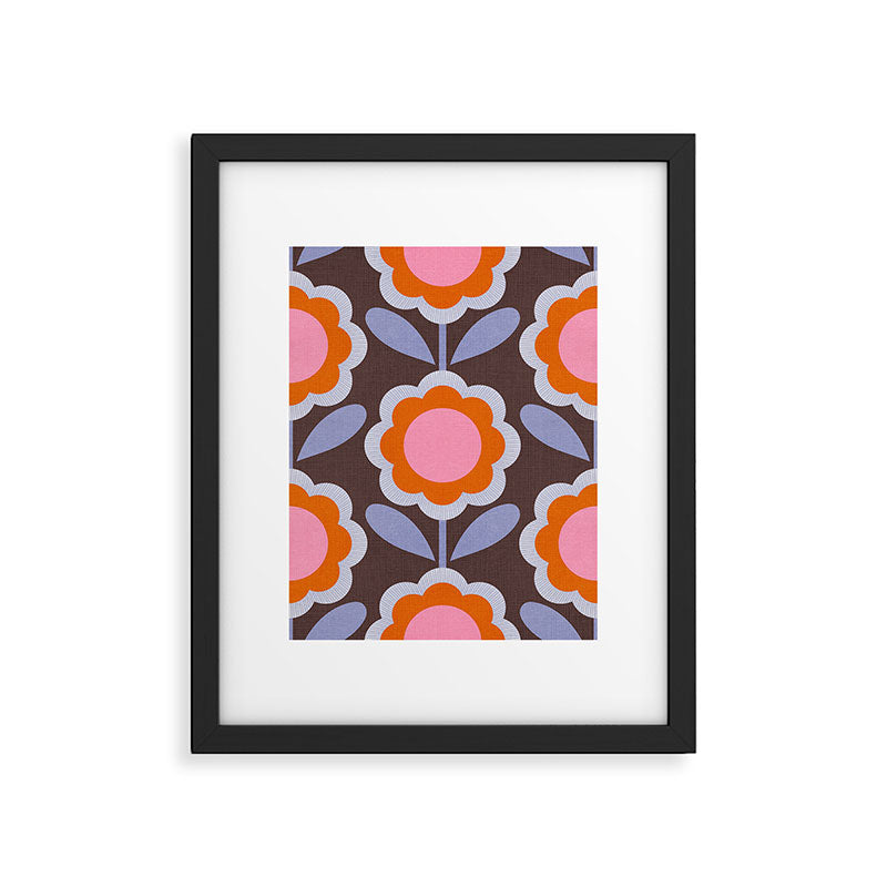 HELLO BOLD RETRO DAISY FLOWERS PATTERN IN BLOOM 3. BROWN Framed Art Print Gallery Image 5