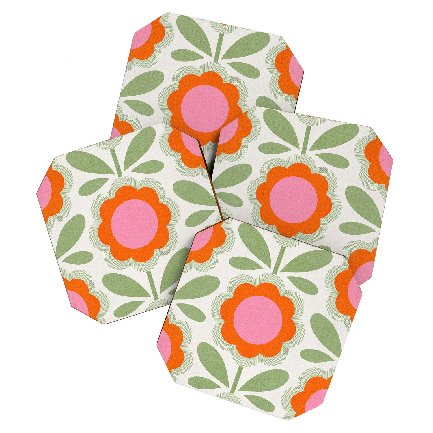 HELLO BOLD RETRO DAISY PATTERN 3. PINK AND GREEN Coaster Gallery Image 1