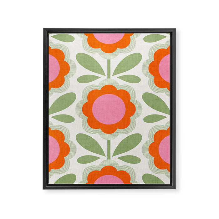 HELLO BOLD RETRO DAISY PATTERN 3. PINK AND GREEN Framed Canvas Print Gallery Image 1
