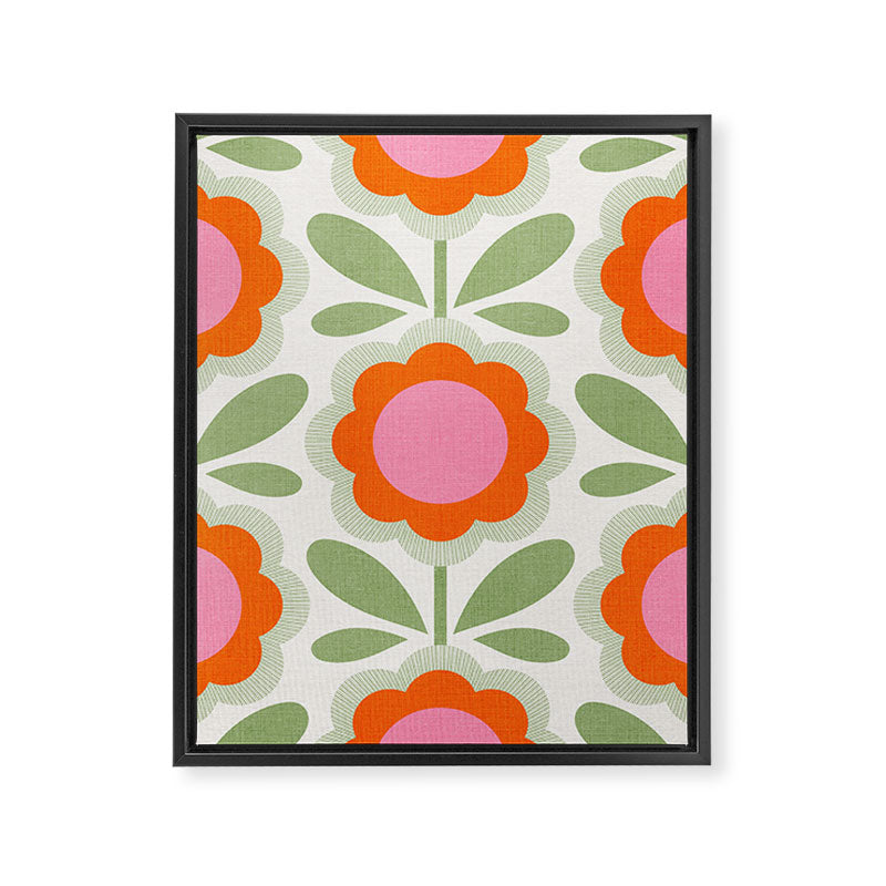 HELLO BOLD RETRO DAISY PATTERN 3. PINK AND GREEN Framed Canvas Print Gallery Image 6