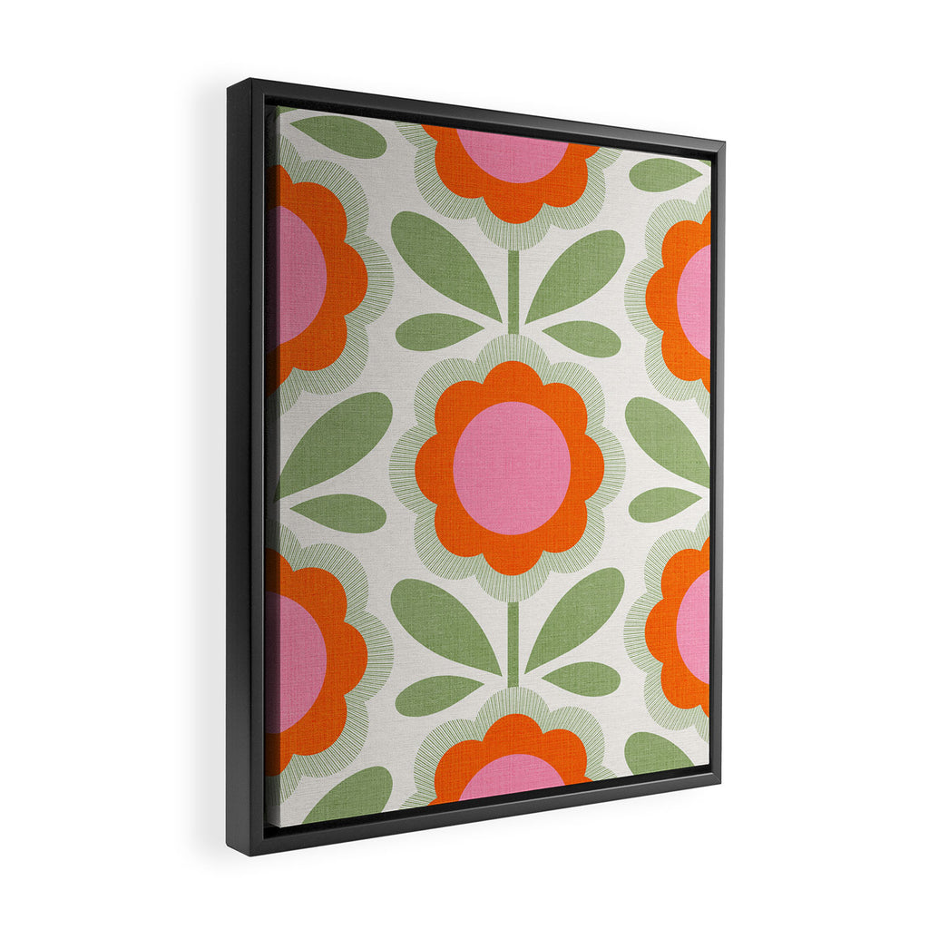 HELLO BOLD RETRO DAISY PATTERN 3. PINK AND GREEN Framed Canvas Print Gallery Image 2