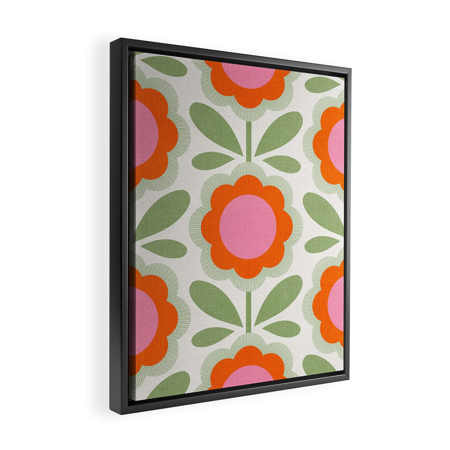 HELLO BOLD RETRO DAISY PATTERN 3. PINK AND GREEN Framed Canvas Print Gallery Image 2