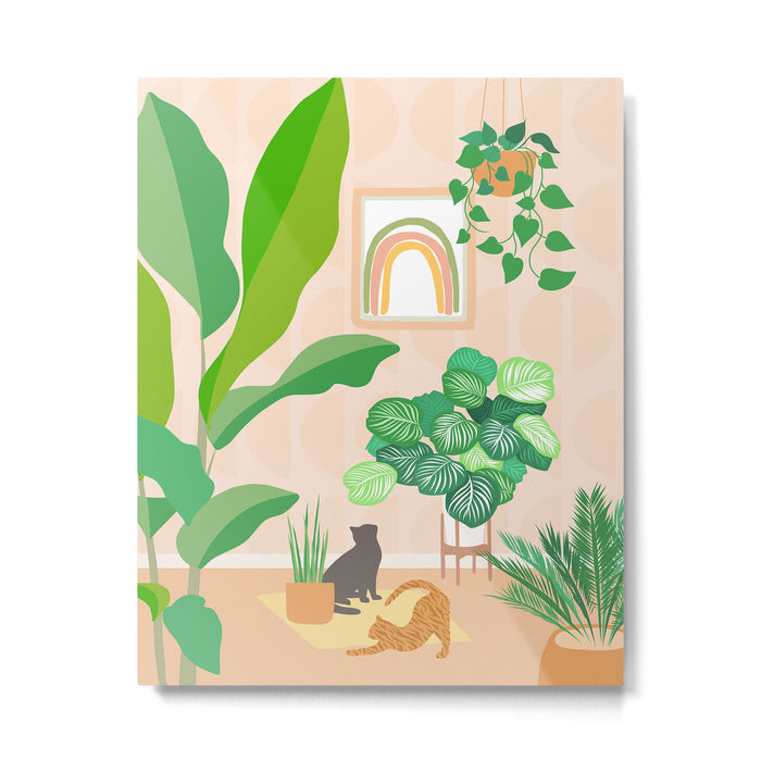 Home Green Home Garden with Cats Metal Print Gallery Image 1