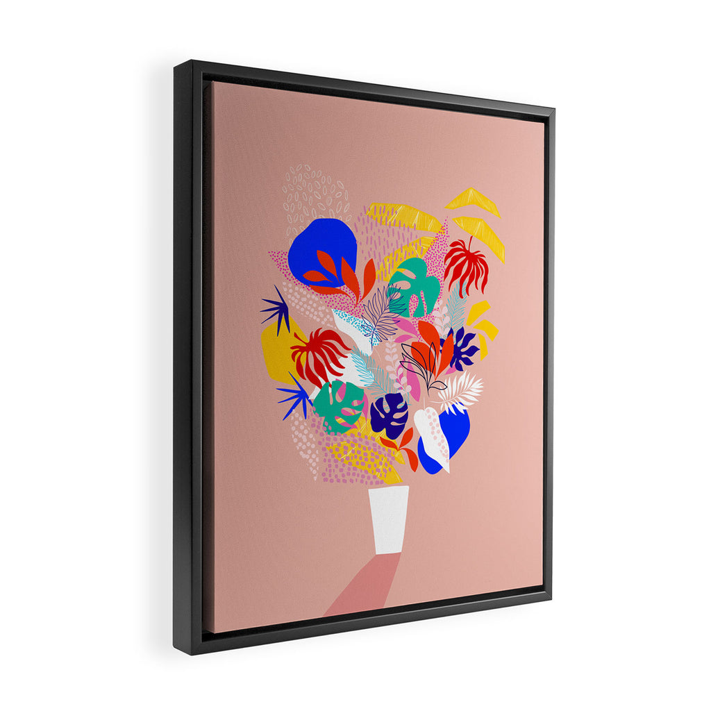 Keep Growing - Tropical plant on peach Framed Canvas Print Gallery Image 2