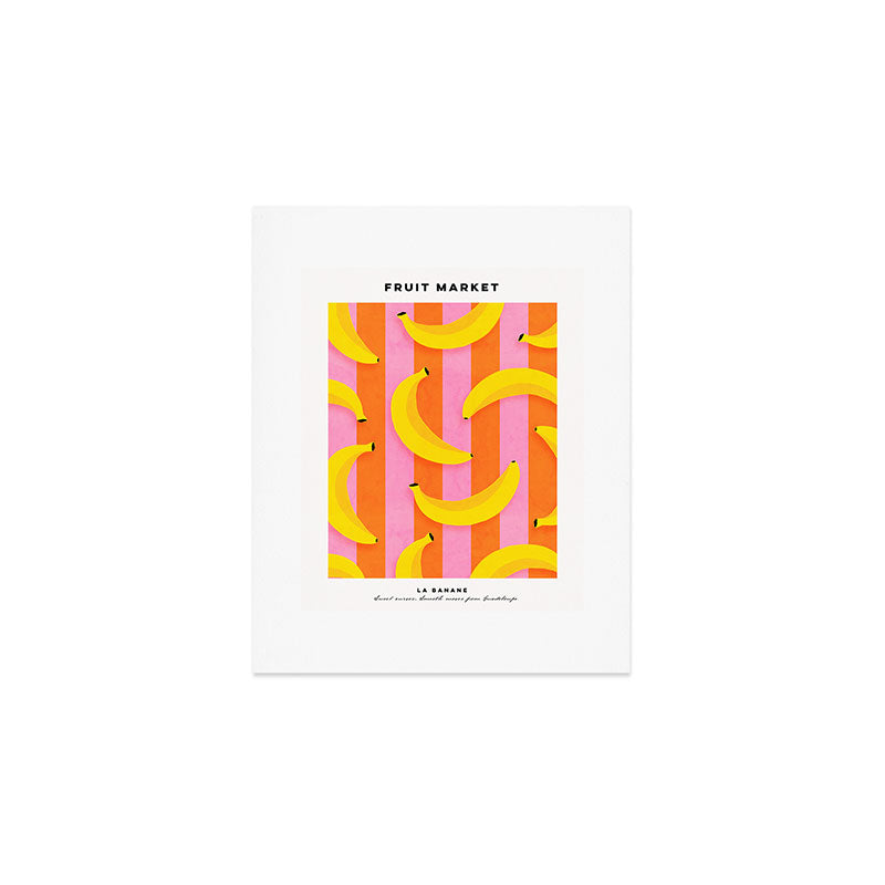 La Banane - Banana fruit market poster on aqua and pink and orange Art Print Gallery Image 1