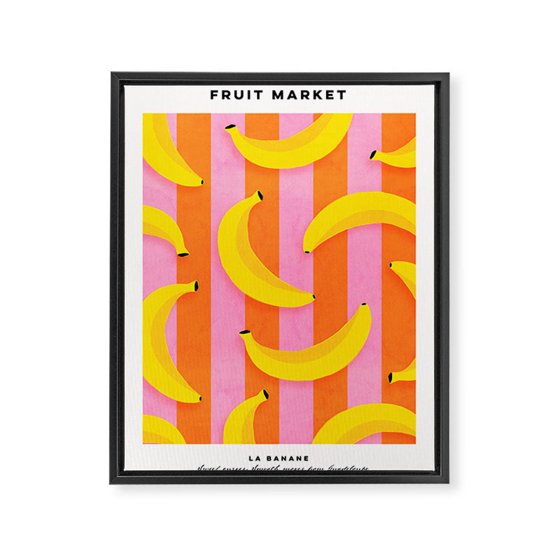 La Banane - Banana fruit market poster on aqua and pink and orange Framed Canvas Print Gallery Image 6