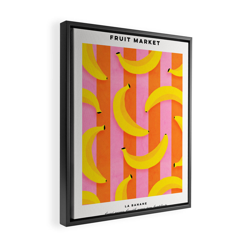 La Banane - Banana fruit market poster on aqua and pink and orange Framed Canvas Print Gallery Image 2