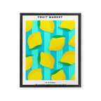 Le citron - lemon fruit market poster on aqua and turquoise stripes Framed Canvas Print Gallery Image 6
