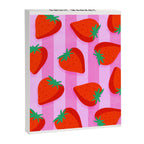 Les fraises - strawberry fruit market poster on pink stripes Canvas Print Gallery Image 6