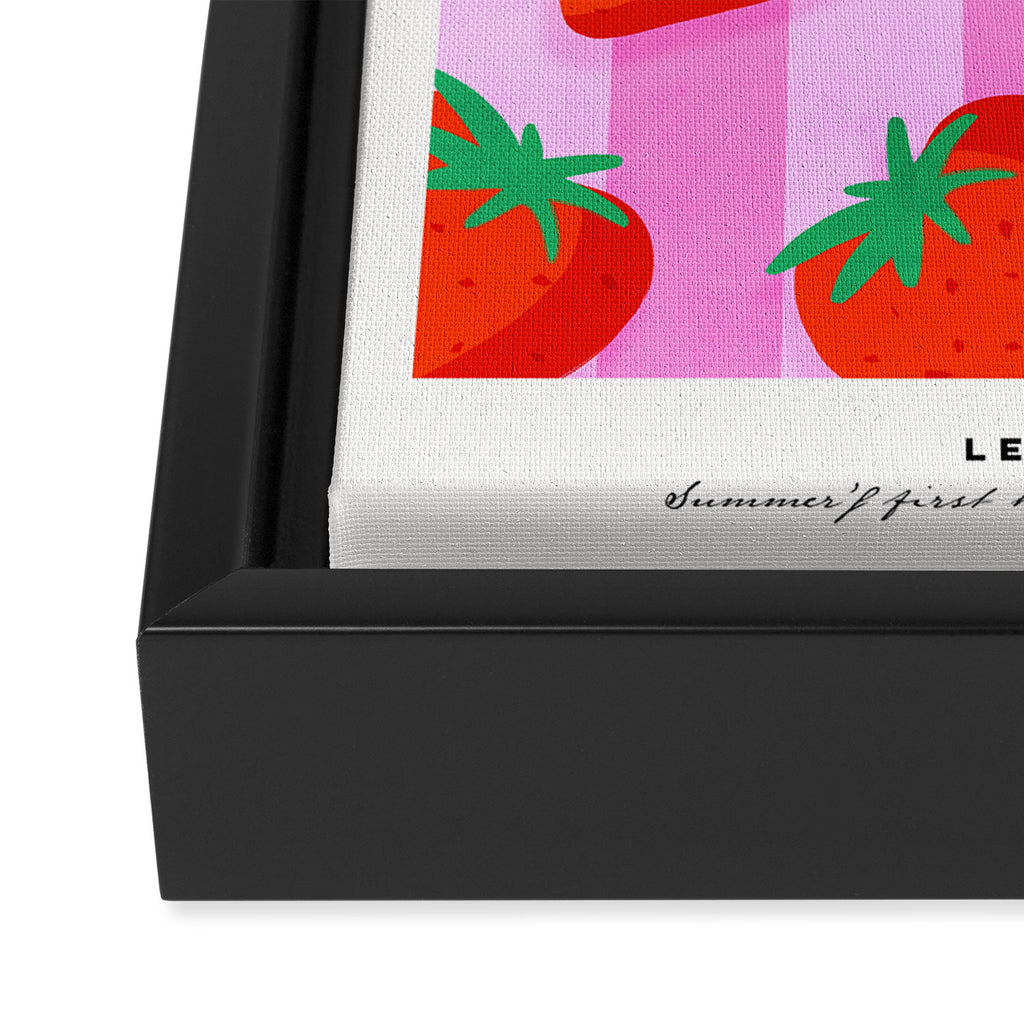 Les fraises - strawberry fruit market poster on pink stripes Framed Canvas Print Gallery Image 3