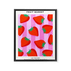 Les fraises - strawberry fruit market poster on pink stripes Framed Canvas Print Gallery Image 6