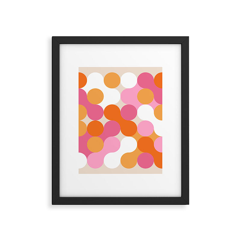 Liquid dot pattern 1 - yellow, orange, pink & white Framed Art Print Gallery Image 6