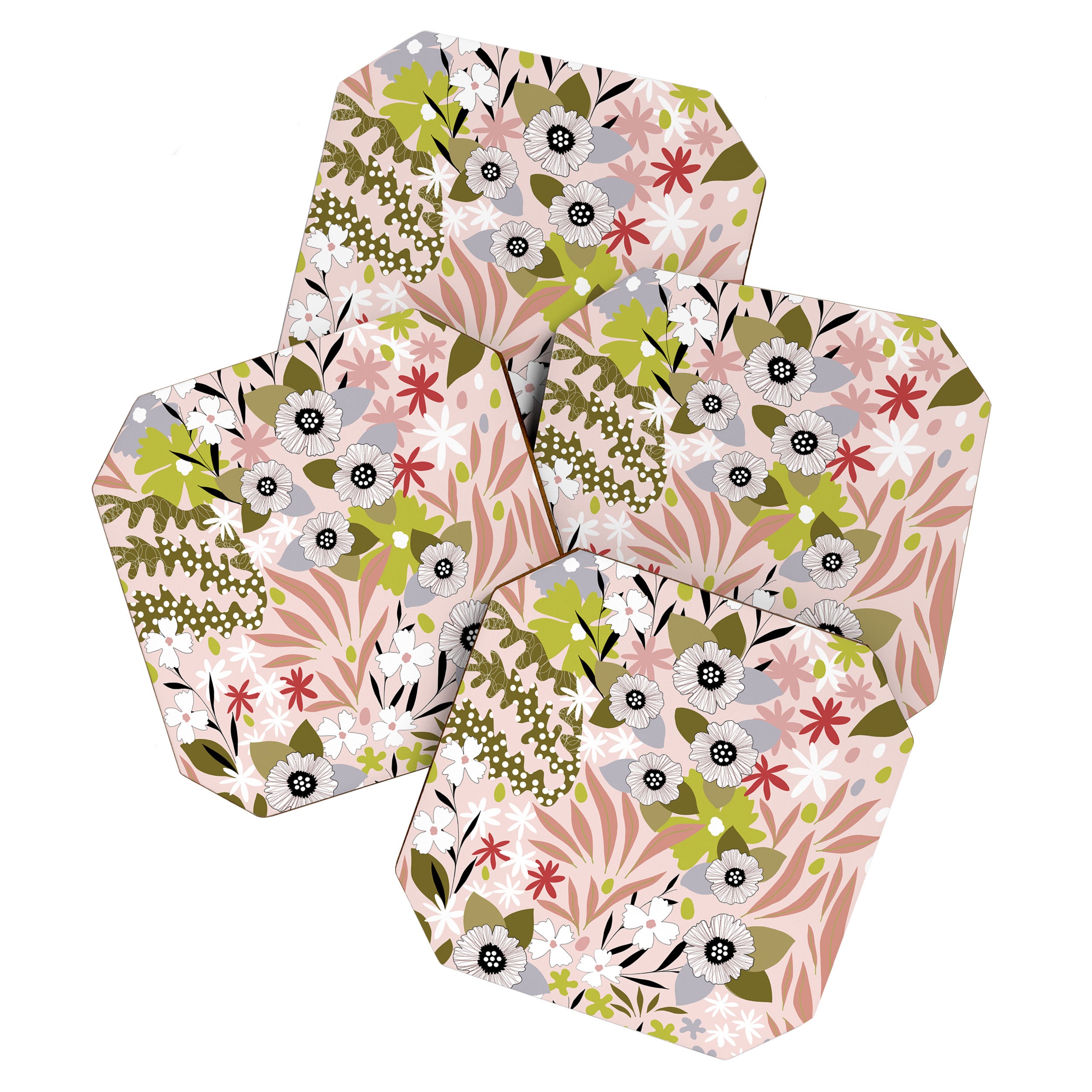 Maximalist Boho Floral Pattern 2. Olive & Blush Coaster Gallery Image 1