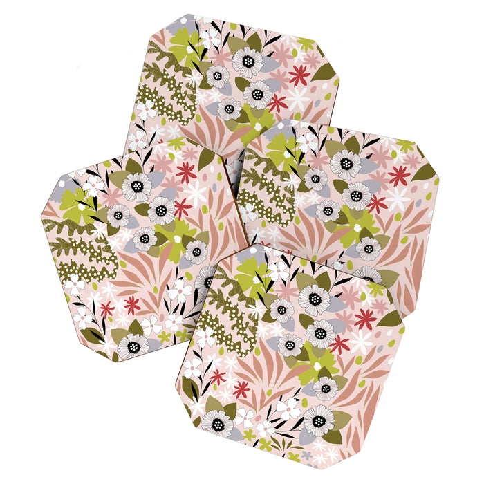 Maximalist Boho Floral Pattern 2. Olive & Blush Coaster Gallery Image 1