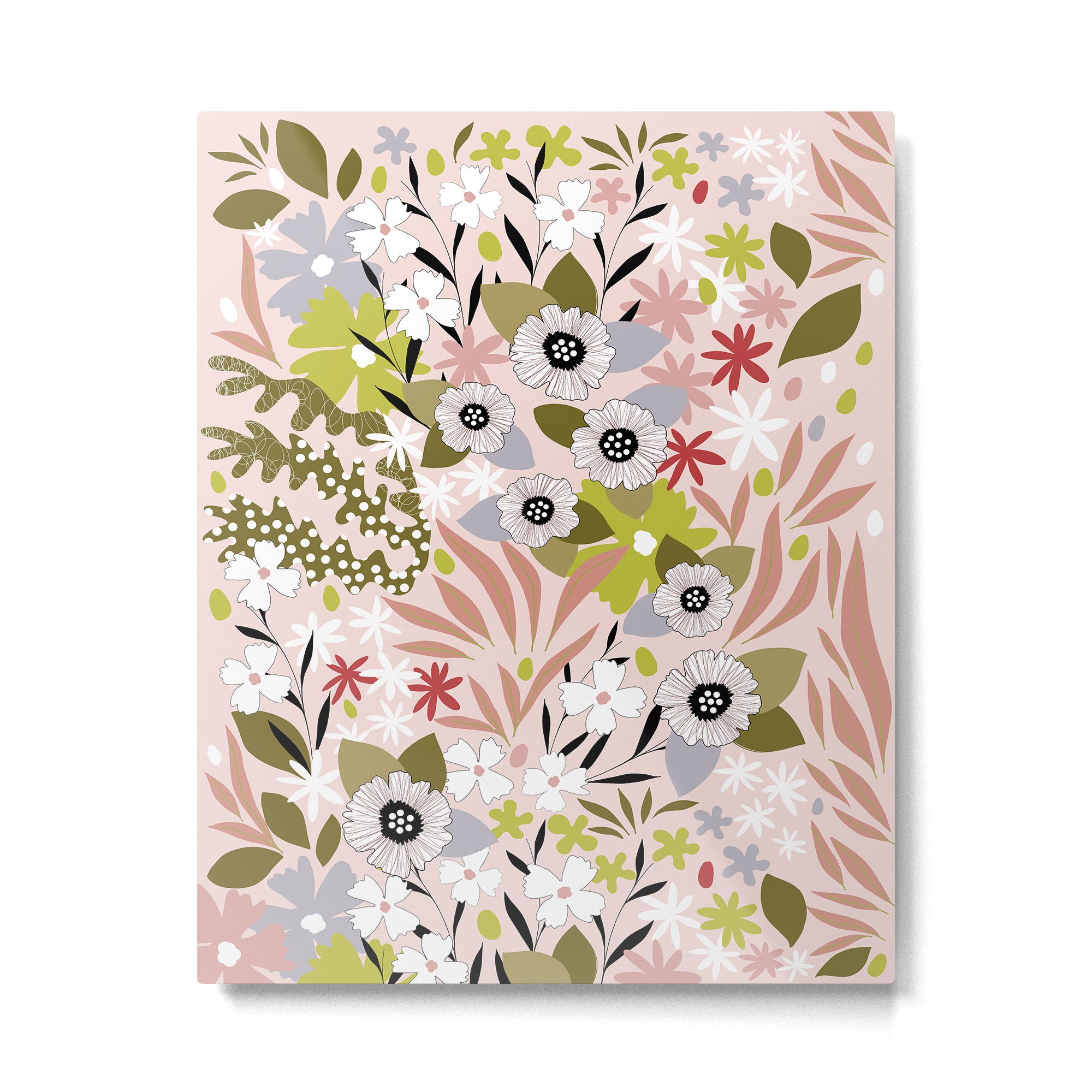 Maximalist Boho Floral Pattern 2. Olive & Blush Metal Print Gallery Image 4