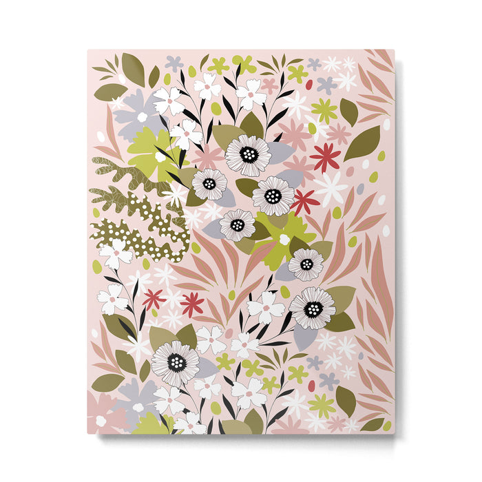 Maximalist Boho Floral Pattern 2. Olive & Blush Metal Print Gallery Image 1
