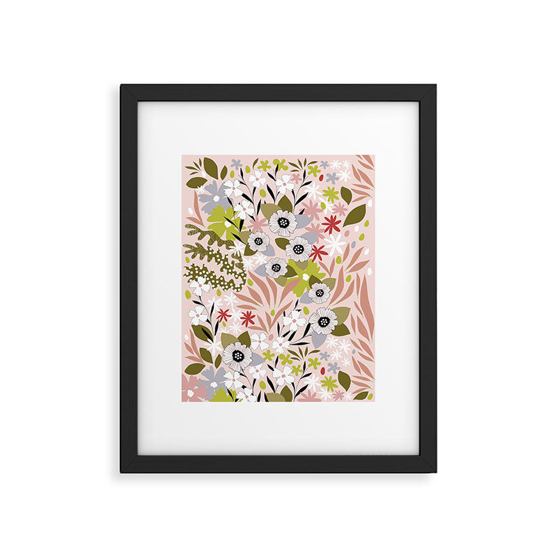 Maximalist Boho Floral Pattern 2. Olive & Blush Framed Art Print Gallery Image 5
