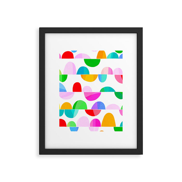 Mid Century Abstract cut-out Pebbles 1. Colourful Framed Art Print Gallery Image 1