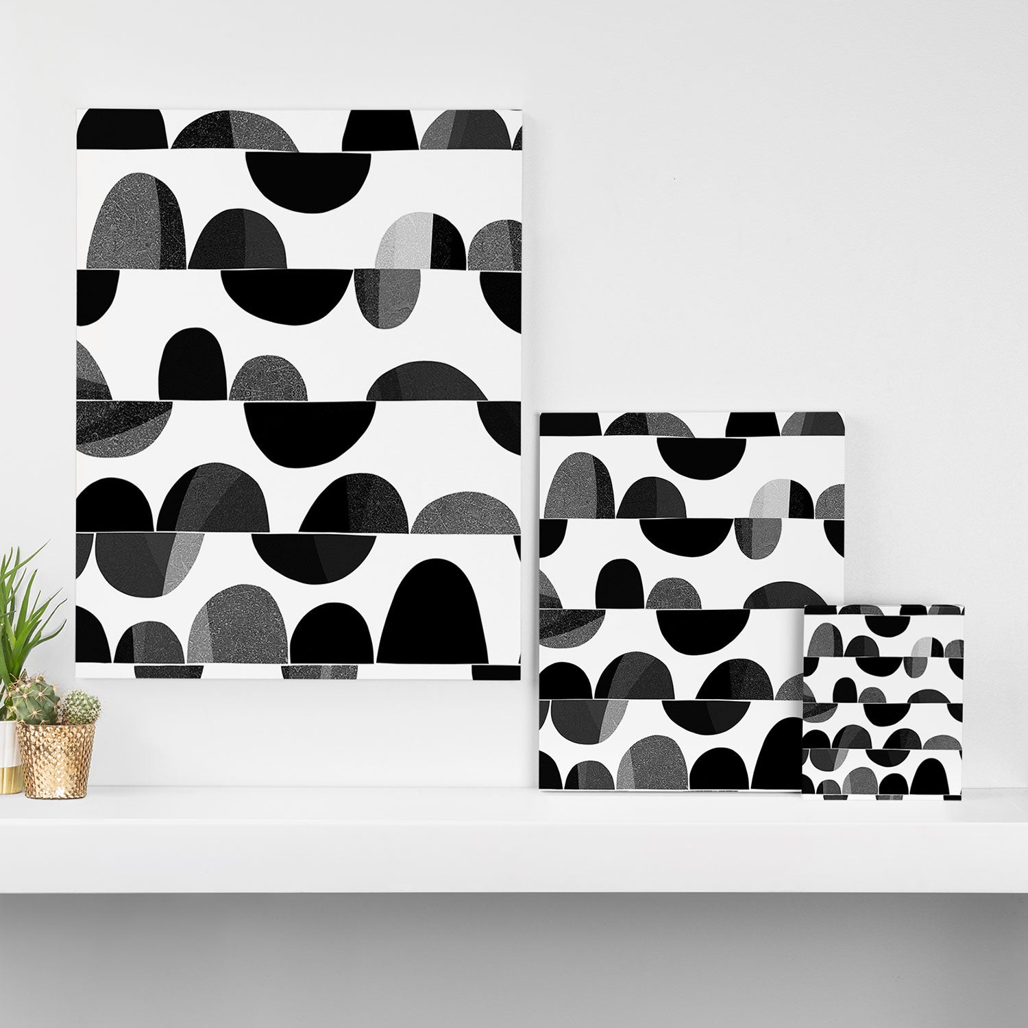 Mid Century Abstract cut-out Pebbles 3. Black and white Canvas Print Gallery Image 3