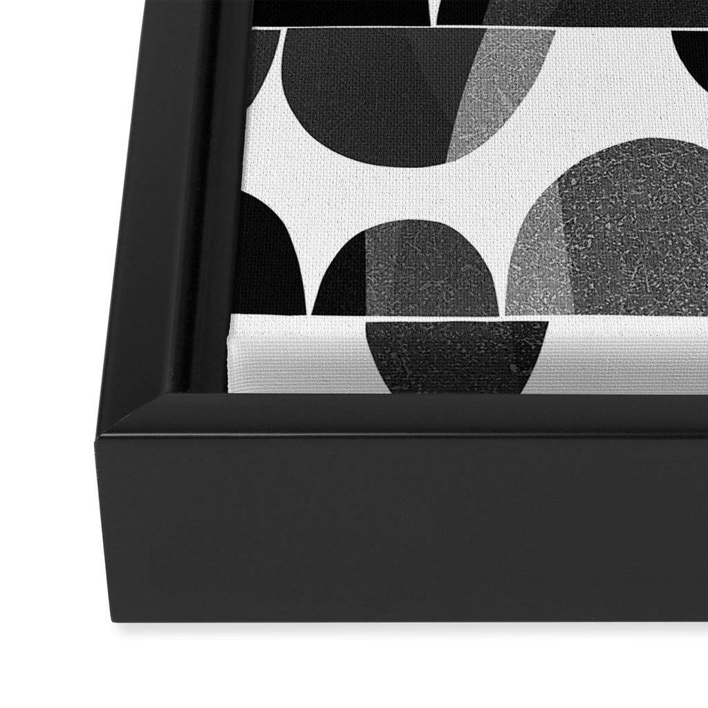 Mid Century Abstract cut-out Pebbles 3. Black and white Framed Canvas Print Gallery Image 3