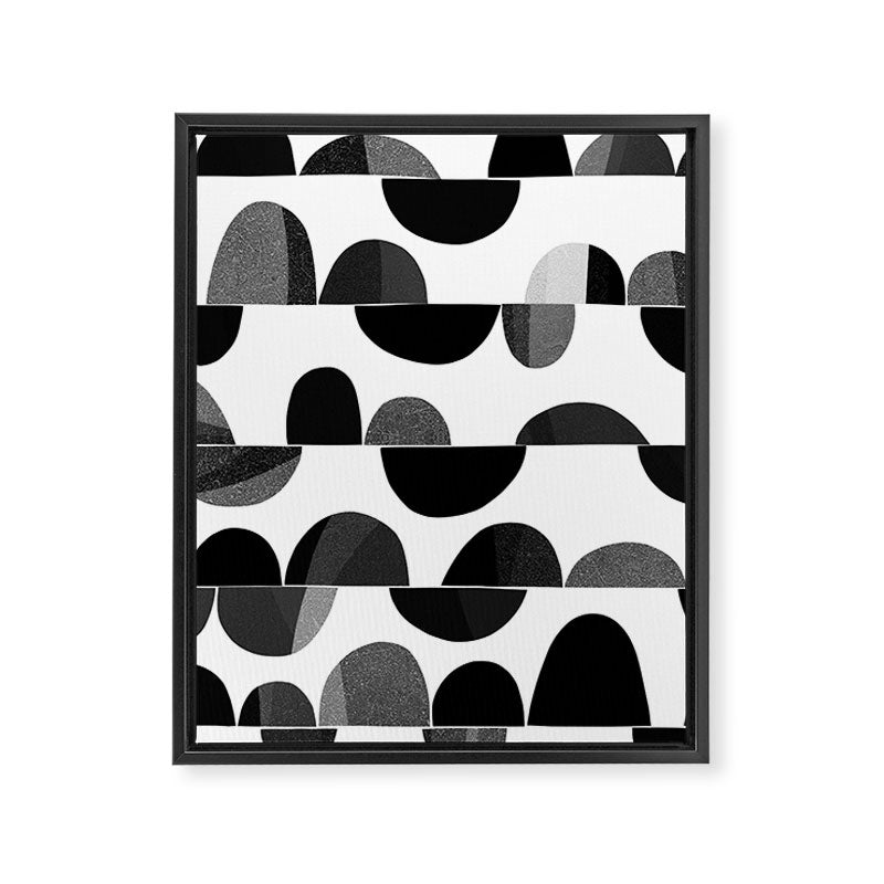 Mid Century Abstract cut-out Pebbles 3. Black and white Framed Canvas Print Gallery Image 8