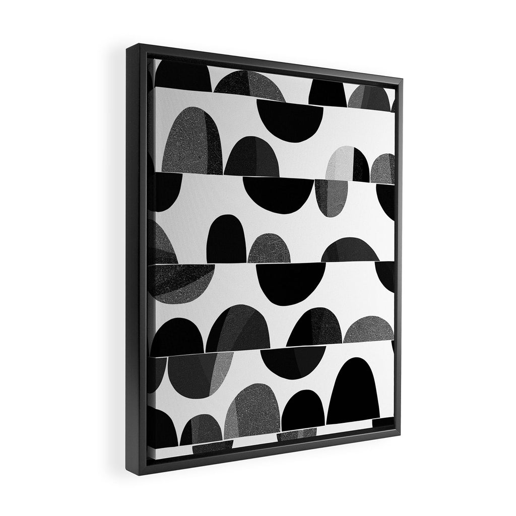 Mid Century Abstract cut-out Pebbles 3. Black and white Framed Canvas Print Gallery Image 2
