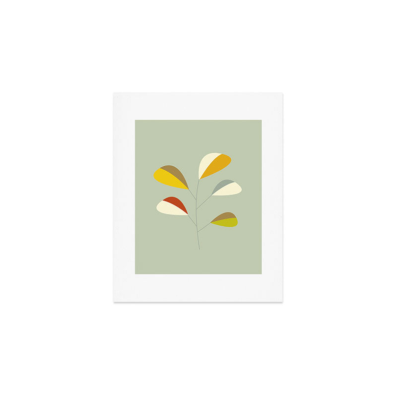 Mid Century Modern Single Leaf Pattern 1. Vintage green Art Print Gallery Image 1