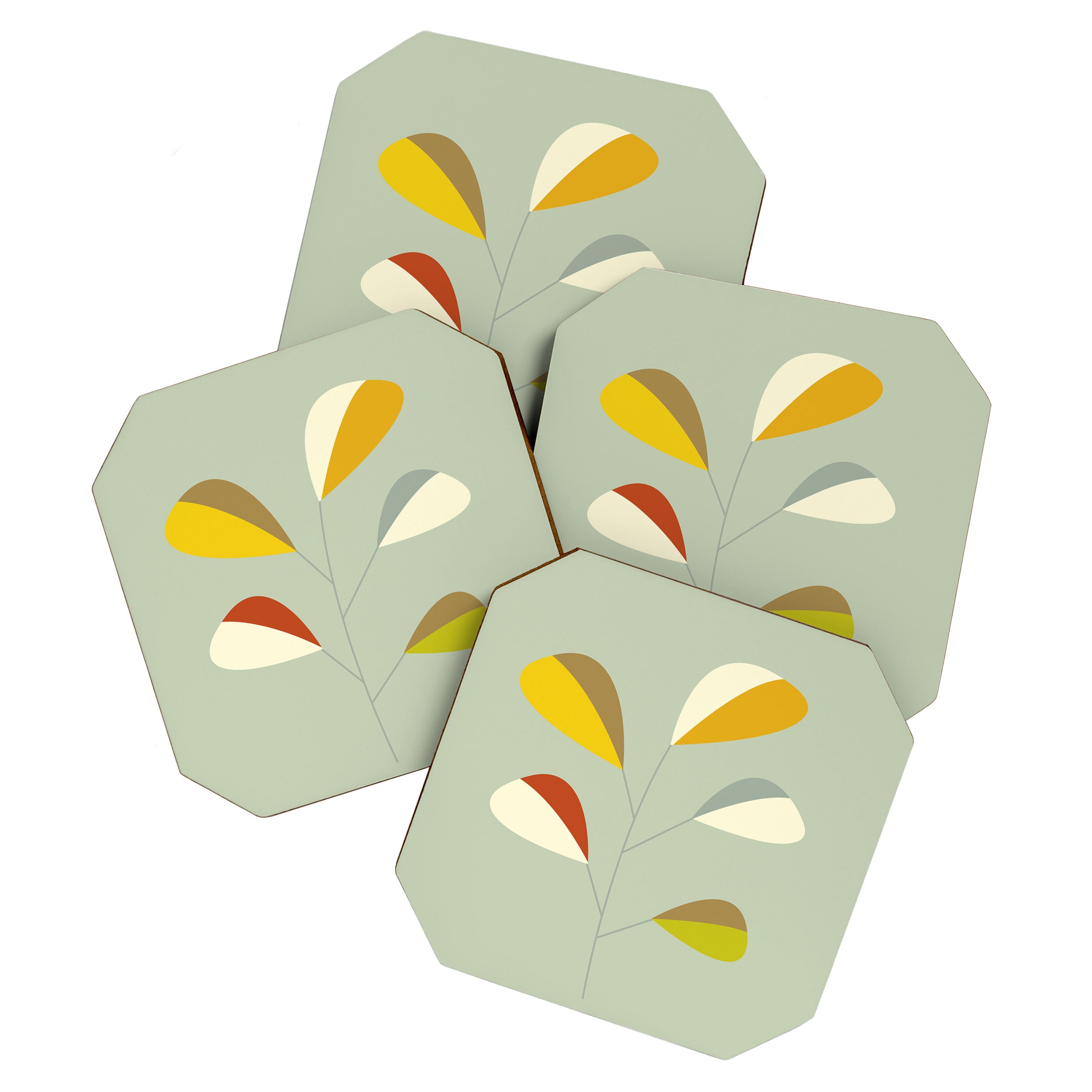 Mid Century Modern Single Leaf Pattern 1. Vintage green Coaster Gallery Image 1