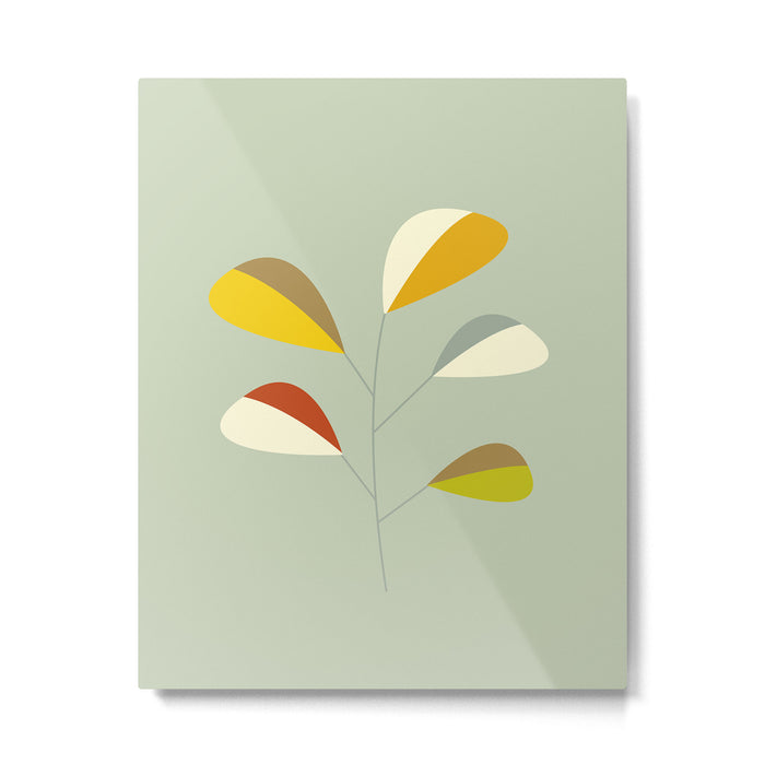 Mid Century Modern Single Leaf Pattern 1. Vintage green Metal Print Gallery Image 1