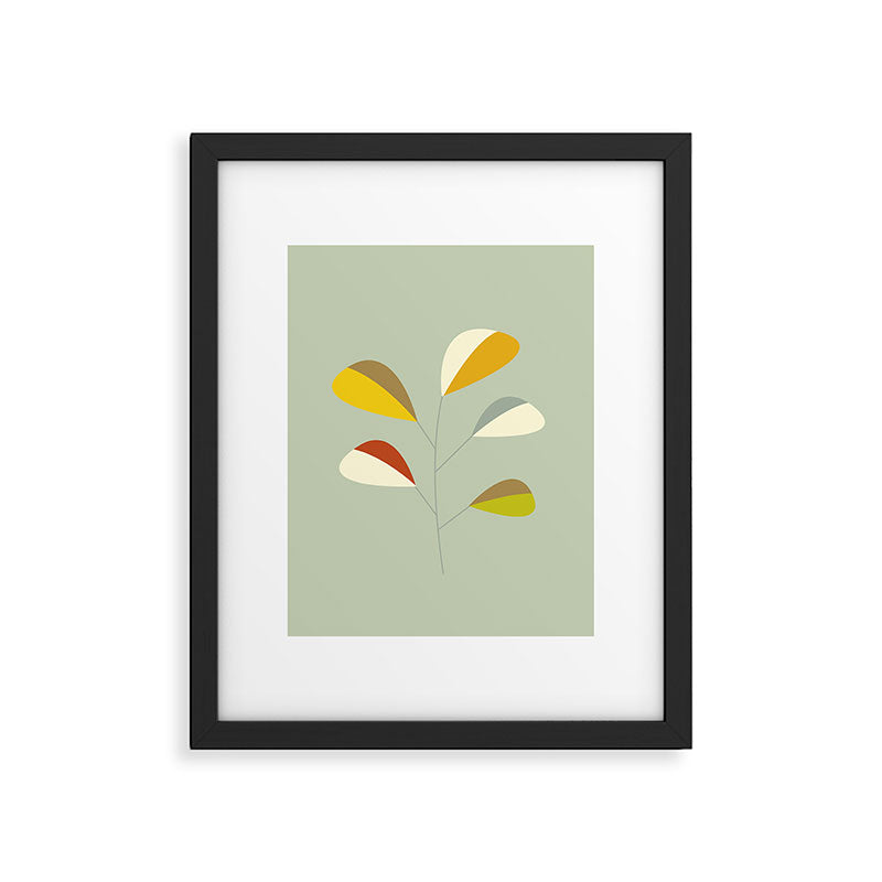 Mid Century Modern Single Leaf Pattern 1. Vintage green Framed Art Print Gallery Image 6