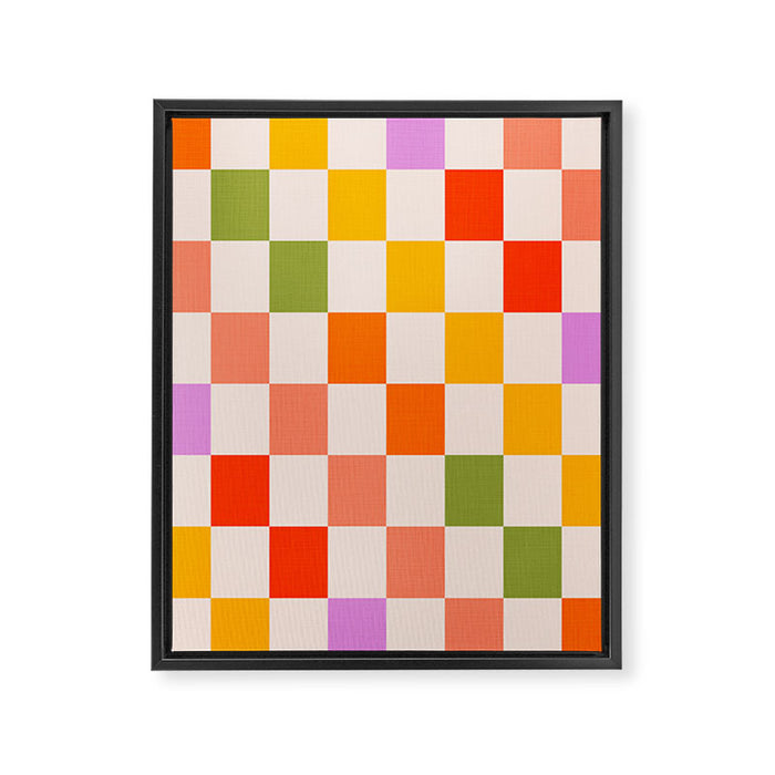 Mid Mod Colourful Sunny Check Pattern Framed Canvas Print Gallery Image 1