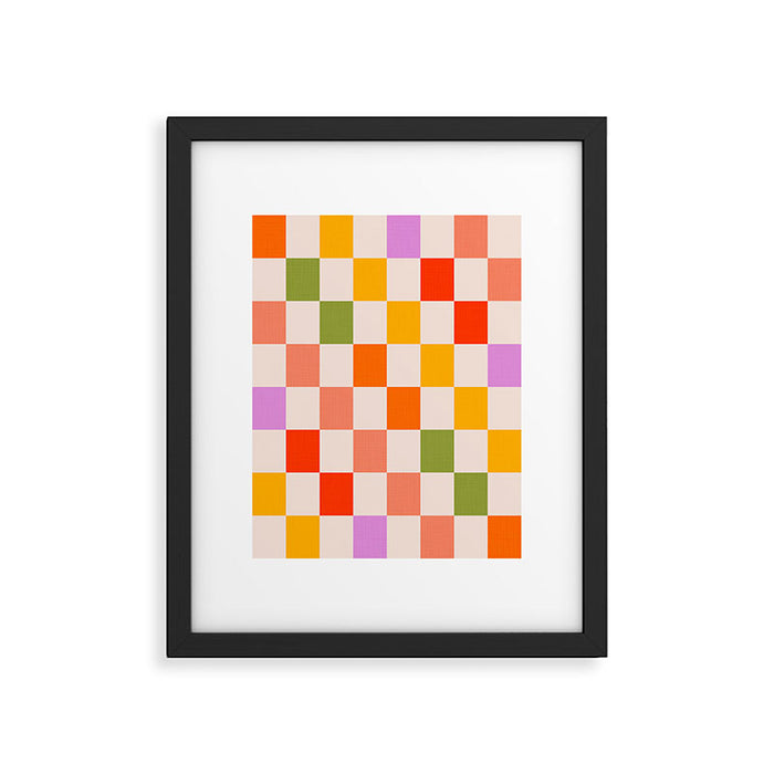 Mid Mod Colourful Sunny Check Pattern Framed Art Print Gallery Image 1