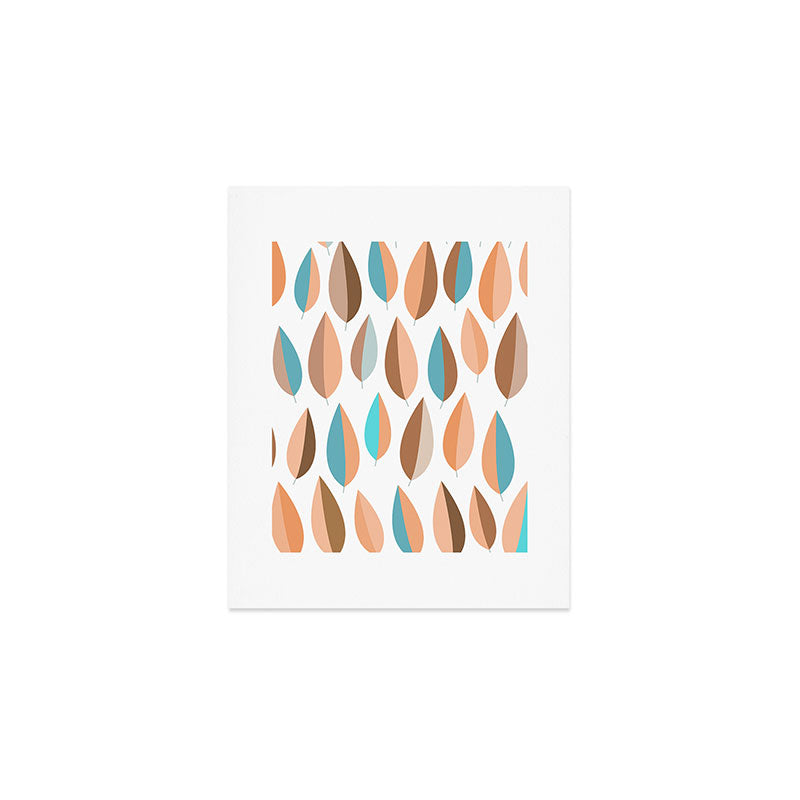 Mid Mod Dancing Leaf Pattern in earthy Peach & Jade Art Print Gallery Image 1