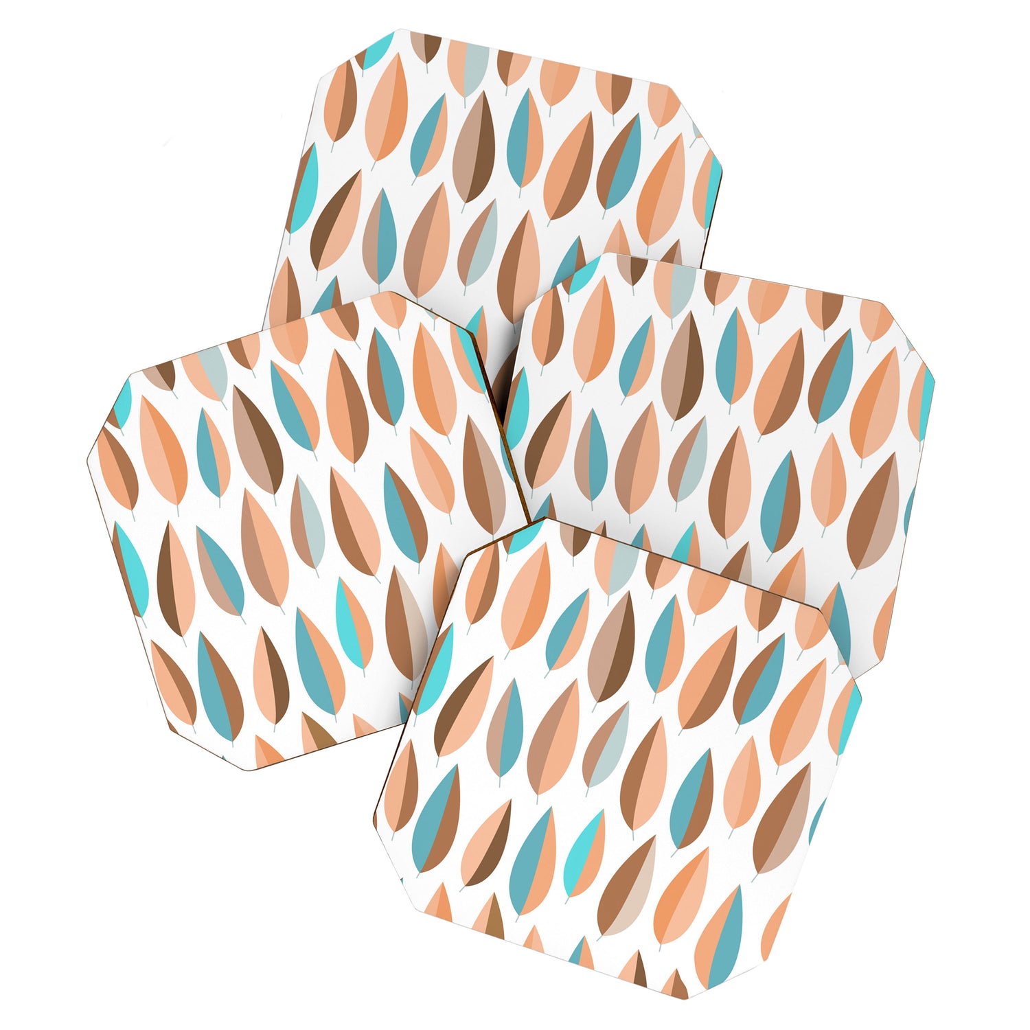 Mid Mod Dancing Leaf Pattern in earthy Peach & Jade Coaster Gallery Image 1