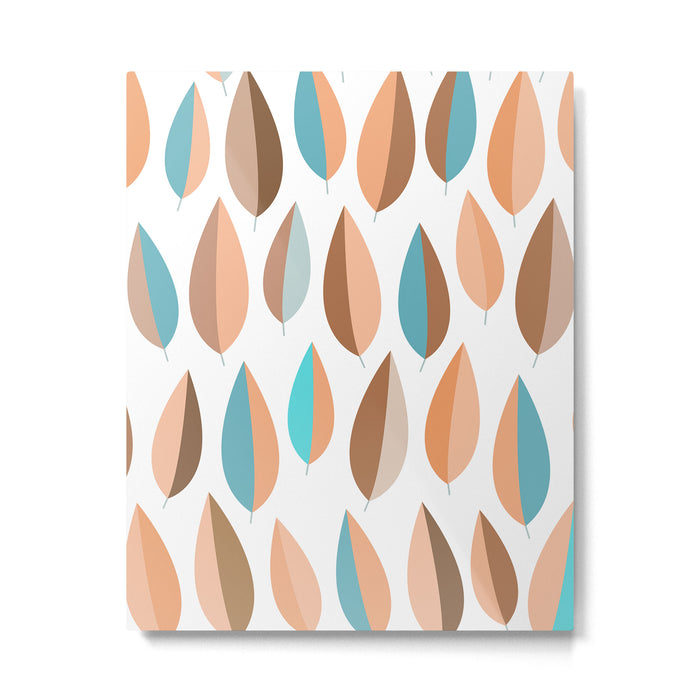 Mid Mod Dancing Leaf Pattern in earthy Peach & Jade Metal Print Gallery Image 1