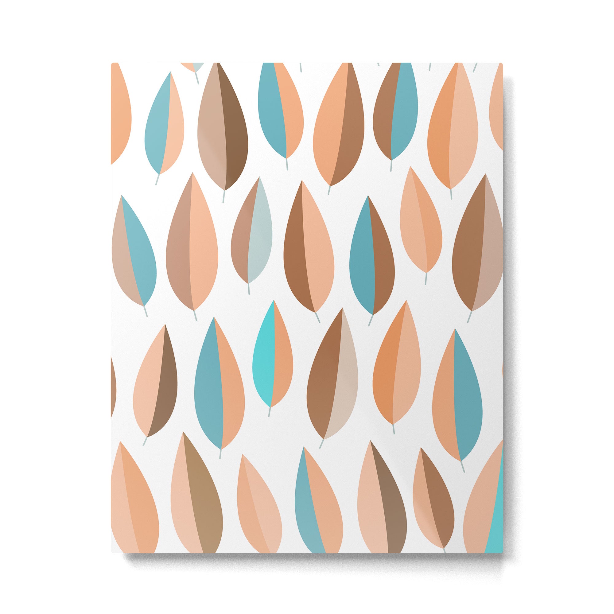 Mid Mod Dancing Leaf Pattern in earthy Peach & Jade Metal Print Gallery Image 6
