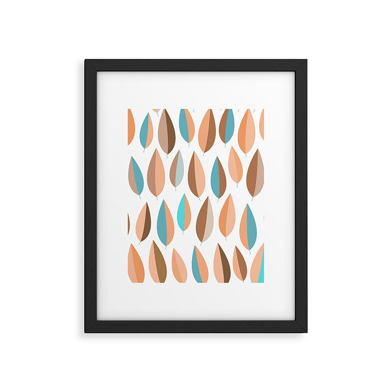 Mid Mod Dancing Leaf Pattern in earthy Peach & Jade Framed Art Print Gallery Image 6