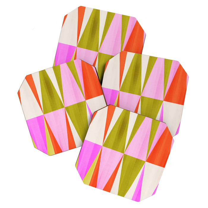 Mid Mod Diamond Pattern 1. textured Pink Green  Coaster Gallery Image 1