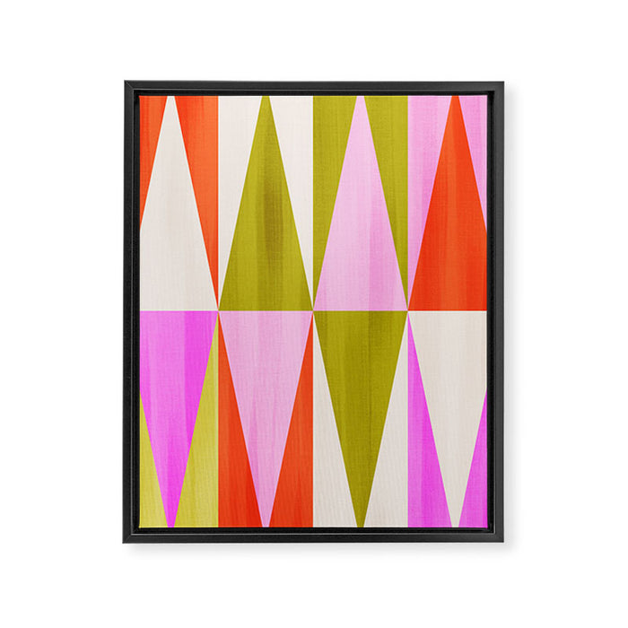 Mid Mod Diamond Pattern 1. textured Pink Green  Framed Canvas Print Gallery Image 1