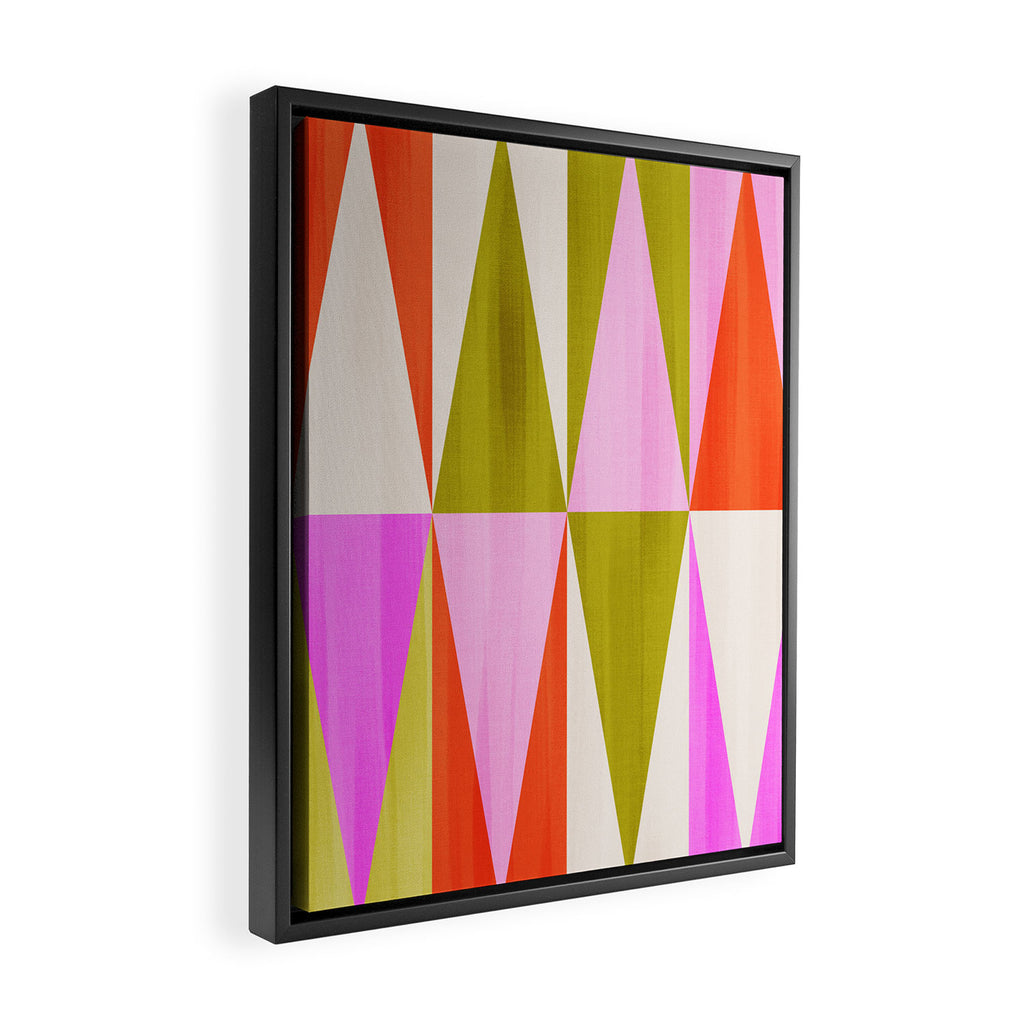 Mid Mod Diamond Pattern 1. textured Pink Green  Framed Canvas Print Gallery Image 2