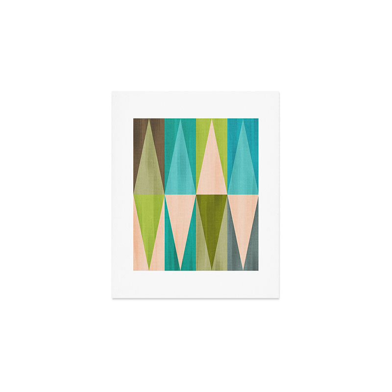 Mid Mod Diamond Pattern 3. textured Blue Green Art Print Gallery Image 1